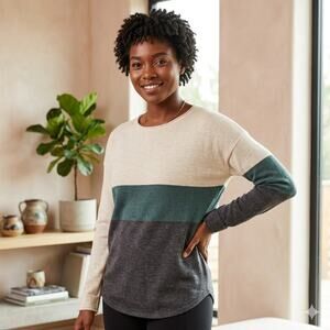 Smartwool Women's Shadow Pine Crew Sweater Striped Wool Blend Long Sleeve Small